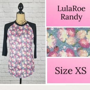 LulaRoe Randy Baseball Style Floral Boho Top w/Raglan Sleeve | XS/Extra Small